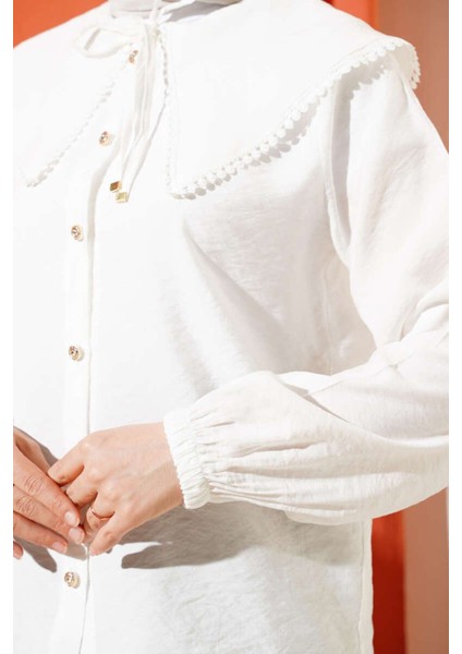 Kadın Bebe Yaka Dantelli Etek Üstü Gömlek M2222 - Beyaz fiyatları