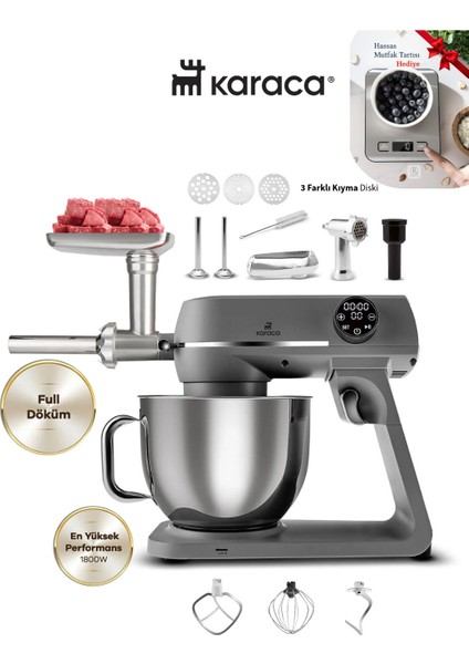 7 Litre Paslanmaz Çelik Kulplu Hazne Dijital Kontrol Premıum Döküm Gövde 1800W Kıyma-Sucuk Makinesi & Mutfak Şefi