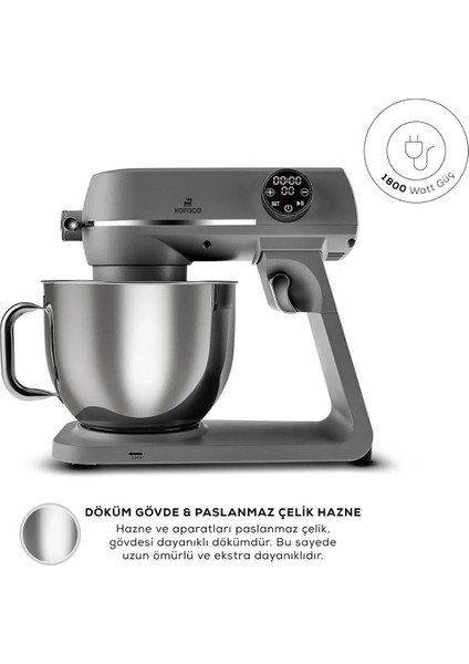 7 Litre Paslanmaz Çelik Kulplu Hazne Dijital Kontrol Premıum Döküm Gövde 1800W Kıyma-Sucuk Makinesi & Mutfak Şefi