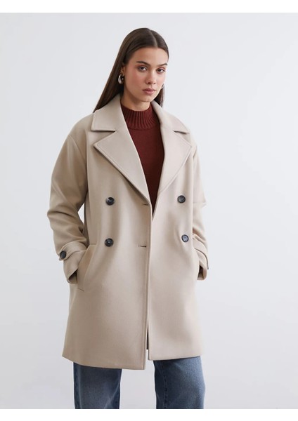 Lcw Modest Bej Ceket Yaka Kadın Kaşe Kaban