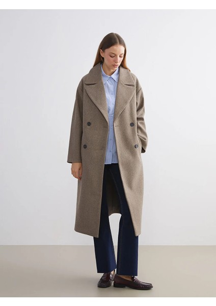 Lcw Modest Kahverengi Ceket Yaka Kadın Kaşe Kaban