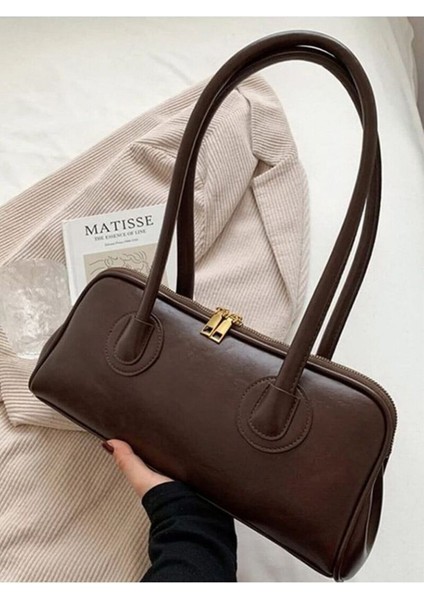 Kahverengi Kadın Baget Model El ve Omuz Çantası – Çift Fermuarlı, Uzun Saplı fiyatları