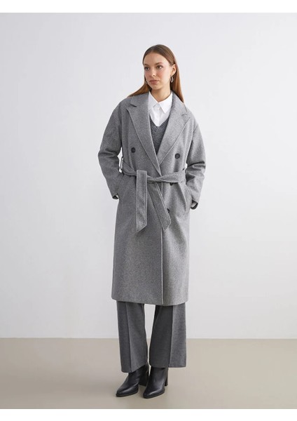 Lcw Modest Antrasit Ceket Yaka Kadın Kaşe Kaban