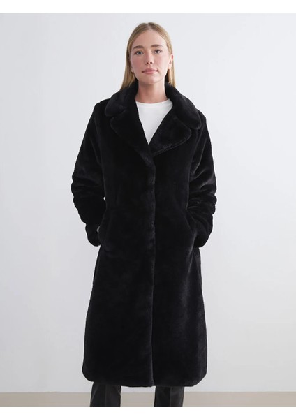 Lcwaıkıkı Classic Siyah Ceket Yaka Kadın Kürk Kaban