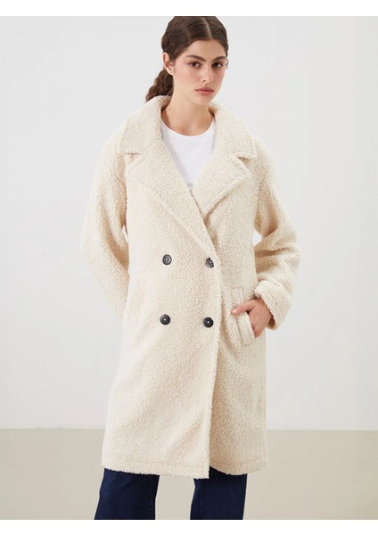 Lcw Modest Bej Kruvaze Yaka Kadın Pelüş Kaban