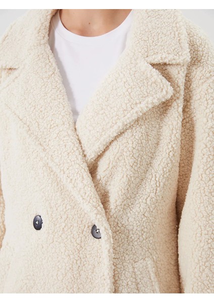 Lcw Modest Bej Kruvaze Yaka Kadın Pelüş Kaban modelleri