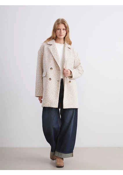 Lcw Vision Bej Kruvaze Yaka Oversize Kadın Kaşe Kaban fiyatları