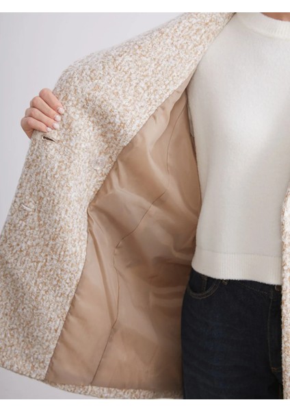 Lcw Vision Bej Kruvaze Yaka Oversize Kadın Kaşe Kaban fırsatları