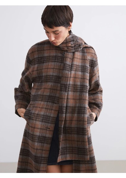 Lcw Vision Kahverengi Atkılı Bisiklet Yaka Ekose Kadın Kaşe Kaban fiyatları