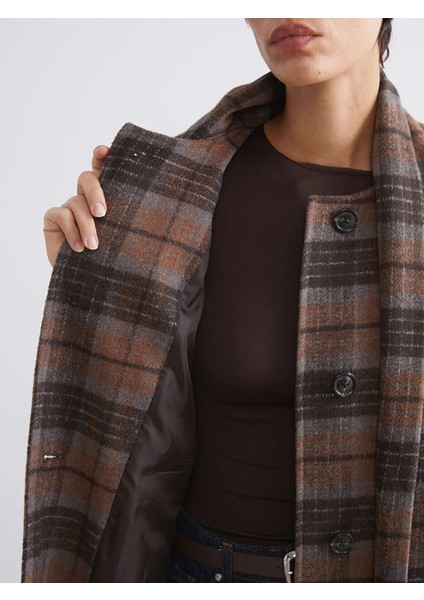 Lcw Vision Kahverengi Atkılı Bisiklet Yaka Ekose Kadın Kaşe Kaban fırsatları