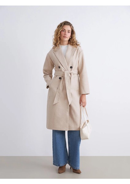 Lcw Modest Bej Ceket Yaka Kadın Kaşe Kaban