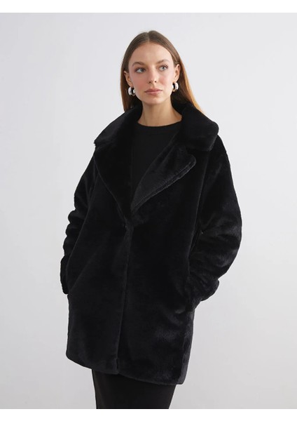 Lcw Modest Siyah Ceket Yaka Kadın Kürk Kaban