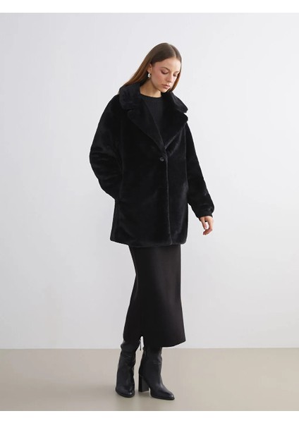 Lcw Modest Siyah Ceket Yaka Kadın Kürk Kaban fiyatları
