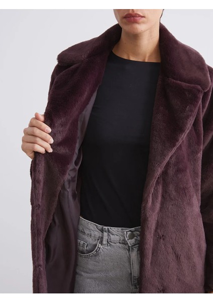 Lcw Vision Bordo Ceket Yaka Kadın Kürk Kaban fırsatları