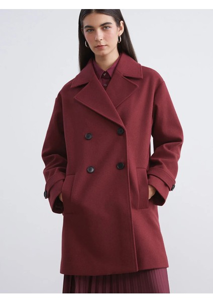 Lcw Modest Bordo Ceket Yaka Kadın Kaşe Kaban