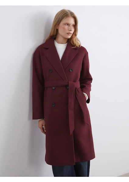 Lcw Vision Bordo Kruvaze Yaka Kadın Kaşe Kaban