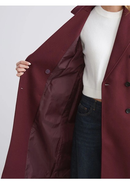 Lcw Vision Bordo Kruvaze Yaka Kadın Kaşe Kaban fırsatları