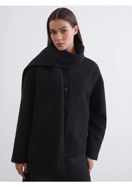 Lcw Modest Siyah Şal Yaka Kadın Kaban