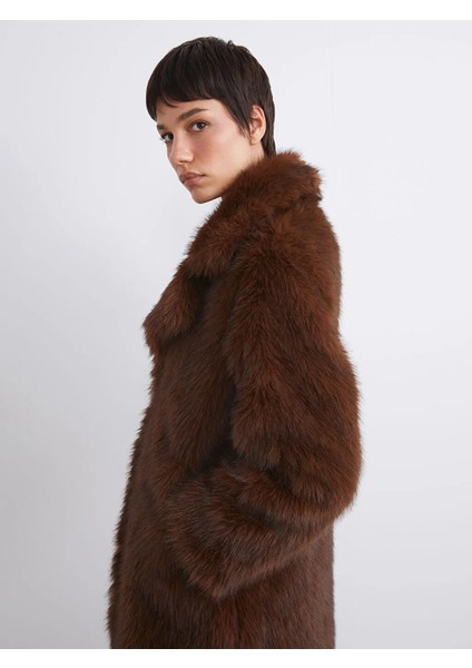 Lcw Vision Kahverengi Ceket Yaka Kadın Kürk Kaban