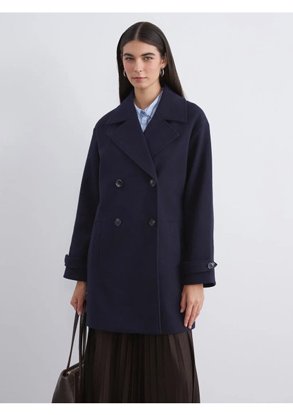 Lcw Modest Lacivert Ceket Yaka Kadın Kaşe Kaban