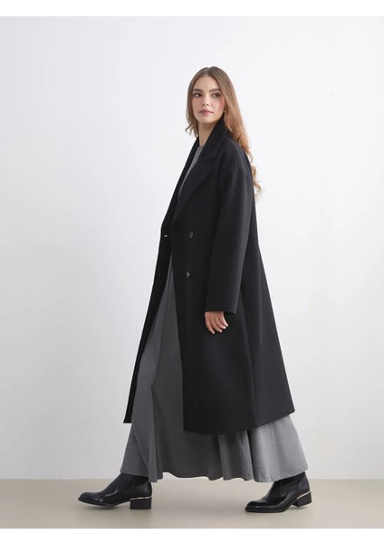 Lcw Modest Siyah Ceket Yaka Kadın Kaşe Kaban