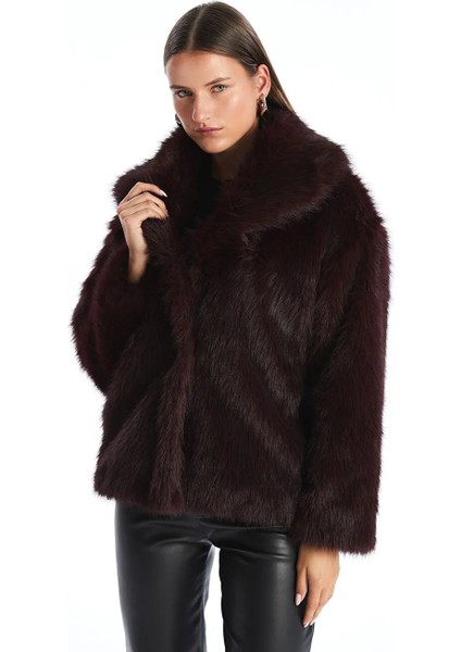 Lcwaıkıkı Classic Mürdüm Ceket Yaka Kadın Kürk Kaban