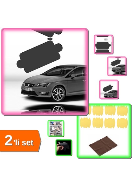 Araç Ön Cam Güneşliği 150X70 cm Siyah + Kapı Kolu Koruma ve Mendil 9 Parça - 2li Set H6H9R3