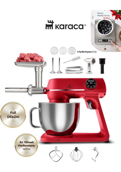 7 Litre Paslanmaz Çelik Kulplu Hazne Dijital Kontrol Premıum Döküm Gövde 1800W Kıyma-Sucuk Makinesi & Mutfak Şefi