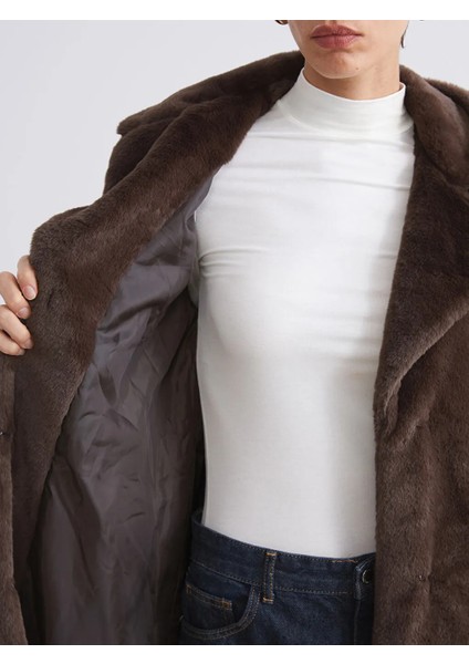 Lcw Vision Kahverengi Ceket Yaka Kadın Kürk Kaban fırsatları