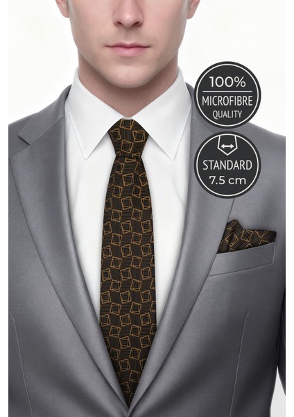 Geometrik Desen Kahve Kravat & Mendil fiyatları