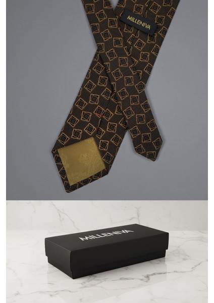 Geometrik Desen Kahve Kravat & Mendil modelleri