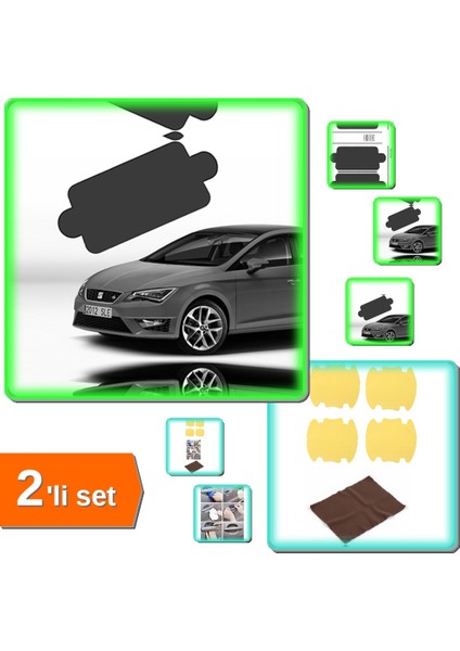 Araba Kapı Kolu Koruyucu ve Mendil 5 Parça + Araç Ön Cam Güneşliği 150X70 cm Siyah - 2li Set V6Q3L4