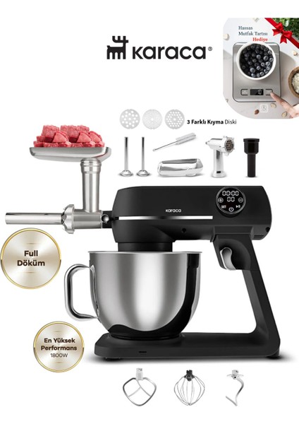 7 Litre Paslanmaz Çelik Kulplu Hazne Dijital Kontrol Premıum Döküm Gövde 1800W Kıyma-Sucuk Makinesi & Mutfak Şefi