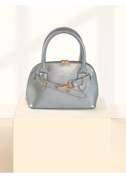 Reyna Kadın Çift Saplı Özel Kilit Sistemli Kadın El, Çapraz ve Omuz Çanta Gümüş