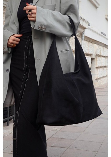 Kadın Büyük Boy El Kol Omuz ve Tote Çanta - Geniş Hacim Süet Siyah fiyatları