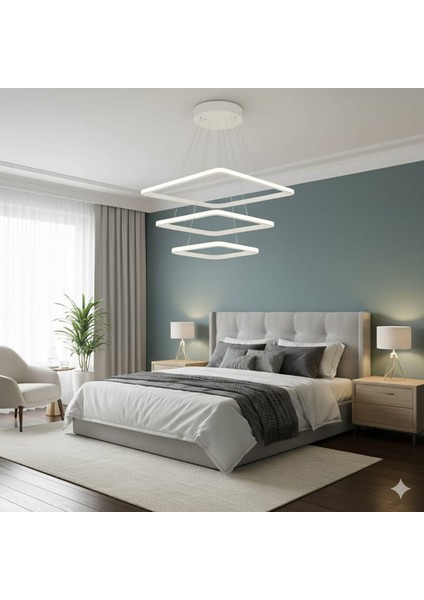 Frieza Kare Beyaz Kasa 3 Renk Işıklı LED Avize-Kumandasız fiyatları