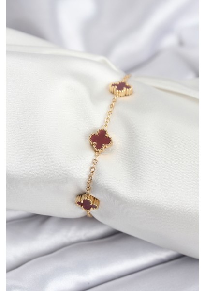 316L Çelik Renk Bordo Baby Boy Yonca Kadın Bileklik