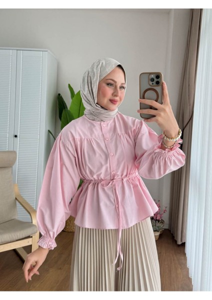 Kadın Etek Üstü Belden Büzgülü Gömlek M24140 - Pembe fiyatları