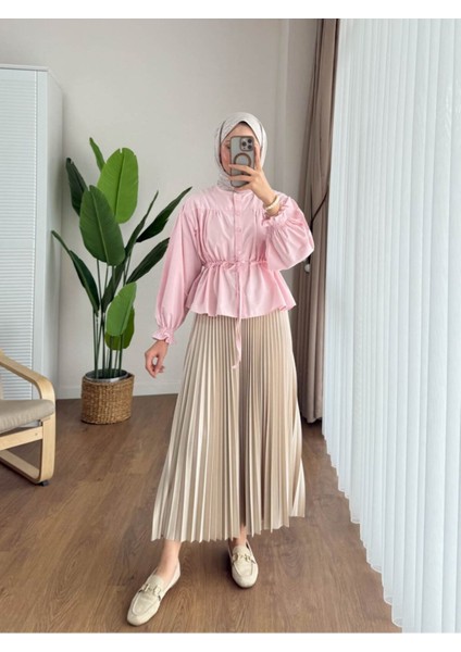 Kadın Etek Üstü Belden Büzgülü Gömlek M24140 - Pembe modelleri