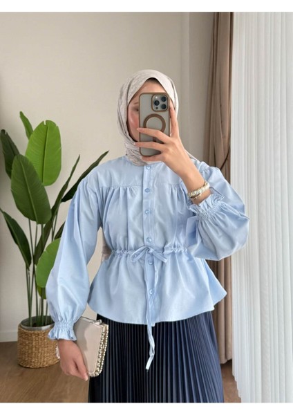 Kadın Etek Üstü Belden Büzgülü Gömlek M24140 - Bebe Mavisi fiyatları