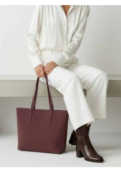 Lune Kadın Nubuk Su Geçirmez Büyük Boy Geniş Hacimli El ve Omuz Çantası Bordo fiyatları