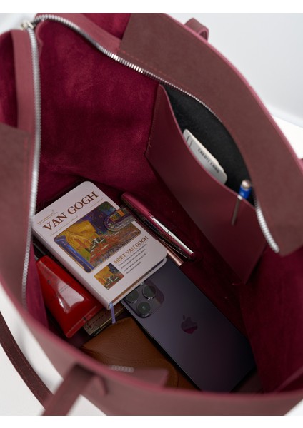 Lune Kadın Nubuk Su Geçirmez Büyük Boy Geniş Hacimli El ve Omuz Çantası Bordo indirimleri