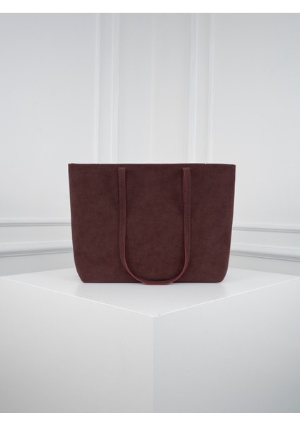 Lune Kadın Nubuk Su Geçirmez Büyük Boy Geniş Hacimli El ve Omuz Çantası Bordo