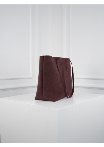 Lune Kadın Nubuk Su Geçirmez Büyük Boy Geniş Hacimli El ve Omuz Çantası Bordo