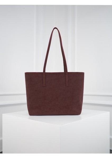 Lune Kadın Nubuk Su Geçirmez Büyük Boy Geniş Hacimli El ve Omuz Çantası Bordo