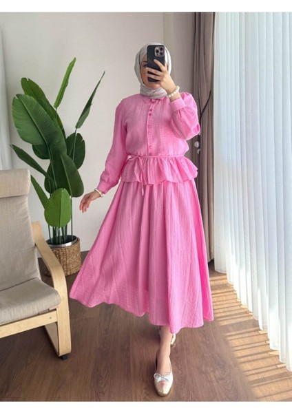 Kadın Fırfır Gömlekli Etekli Takım M2512 - Pembe fiyatları