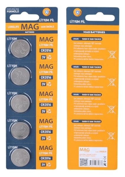 Mag Batteries MG-2016 CR2016 3 Volt Pil (5'li Blister Paket)