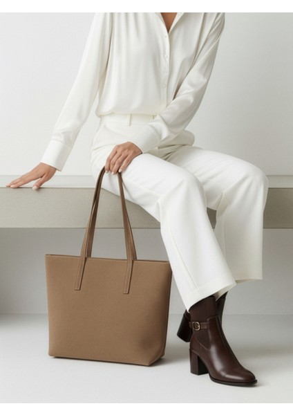 Lune Kadın Nubuk Su Geçirmez Büyük Boy Geniş Hacimli El ve Omuz Çantası Bej fiyatları