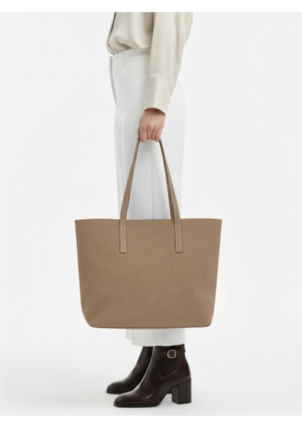 Lune Kadın Nubuk Su Geçirmez Büyük Boy Geniş Hacimli El ve Omuz Çantası Bej fırsatları