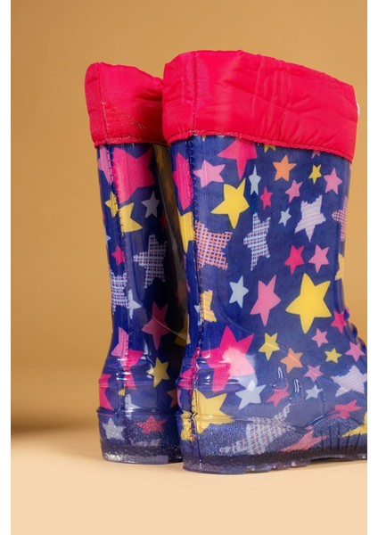 Mor Kız Çocuk Yıldız Desenli Su Geçirmez Yağmur Çizmesi Bot fiyatları